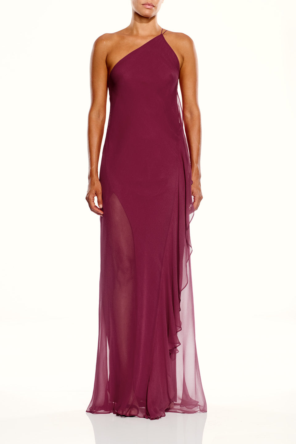 One Shoulder Ruffle Gown