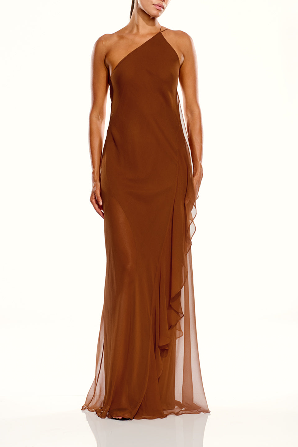 One Shoulder Ruffle Gown
