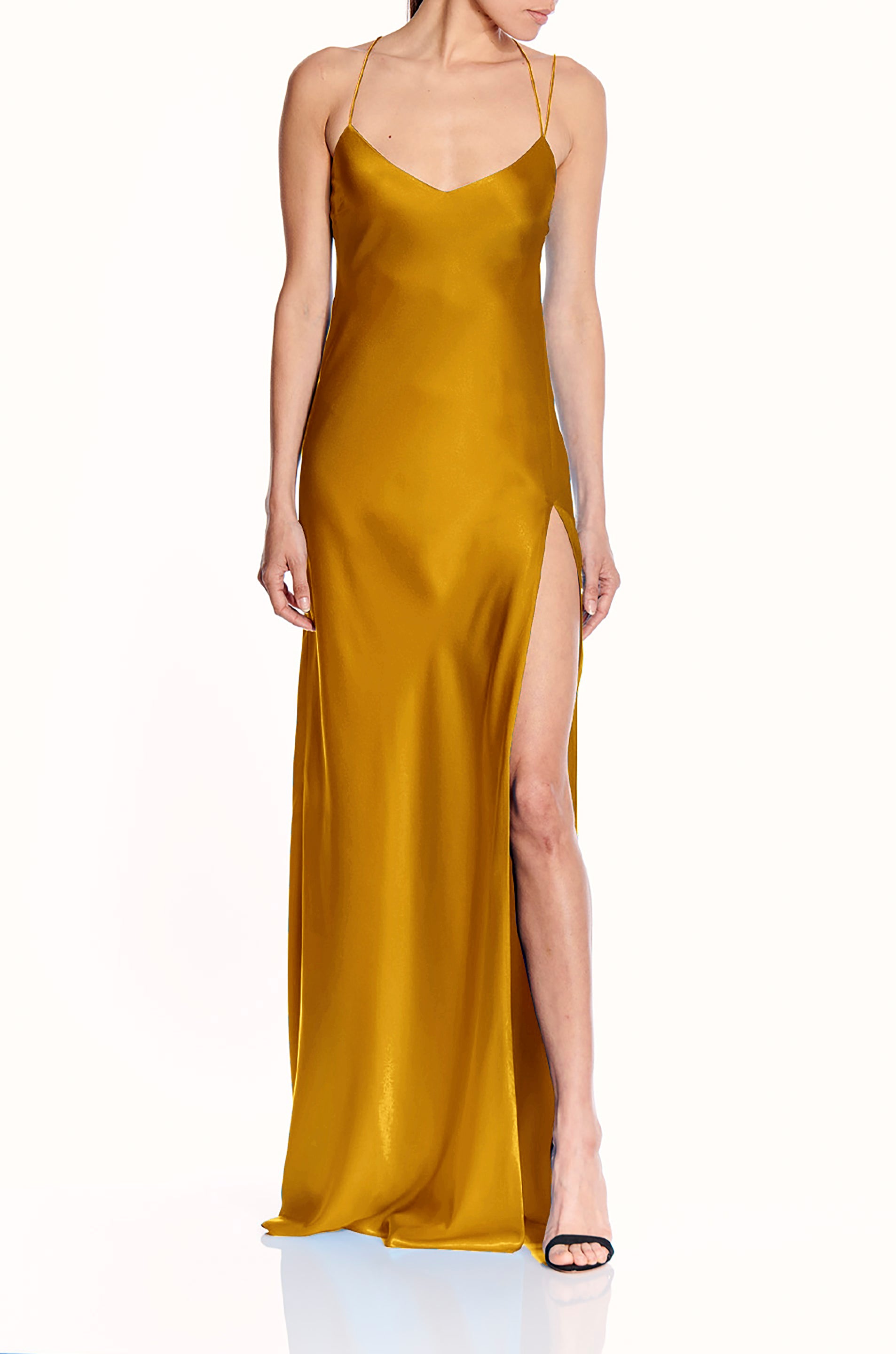 Strappy Bias Gown With Slit- FINAL SALE