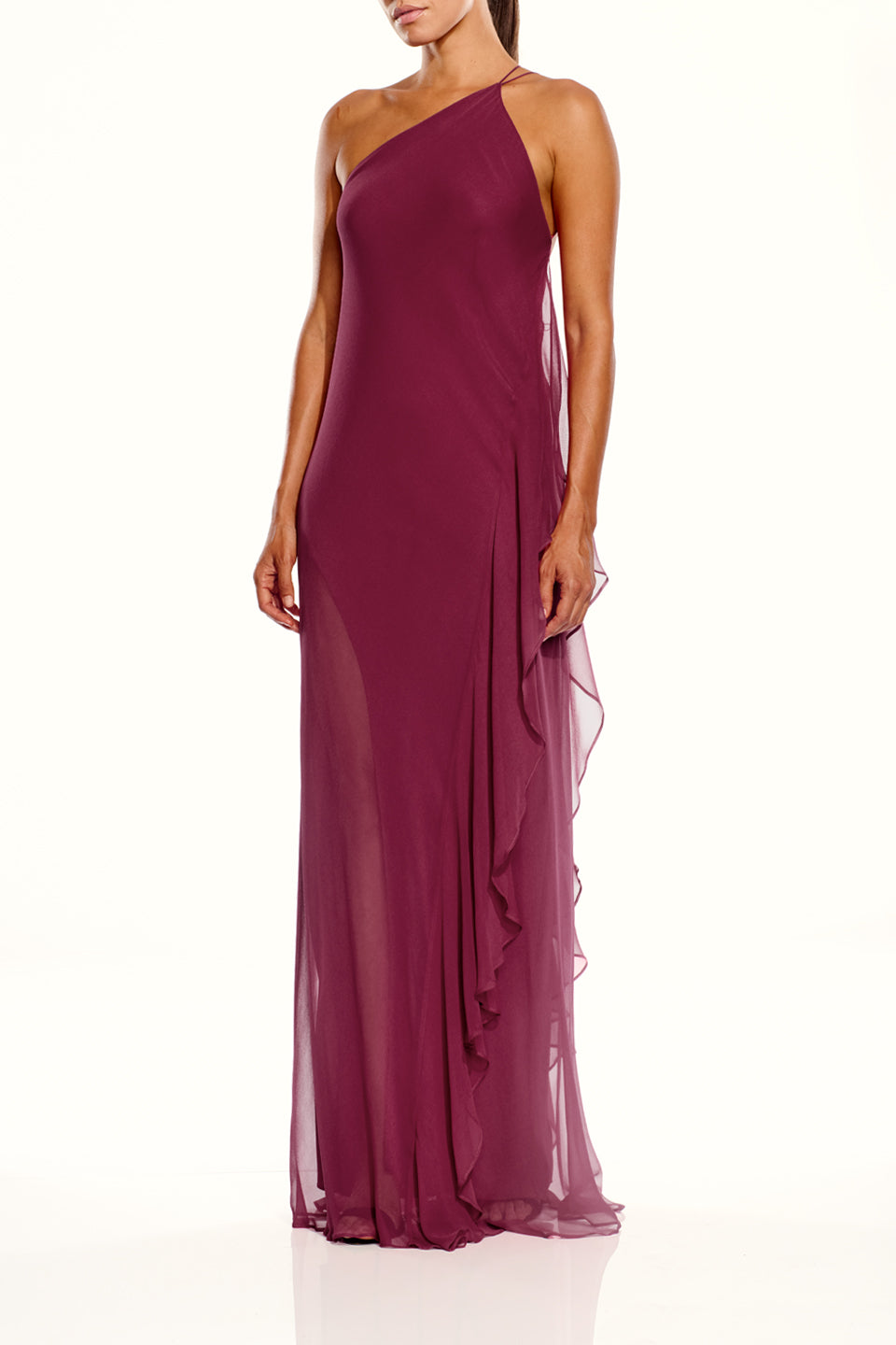 One Shoulder Ruffle Gown