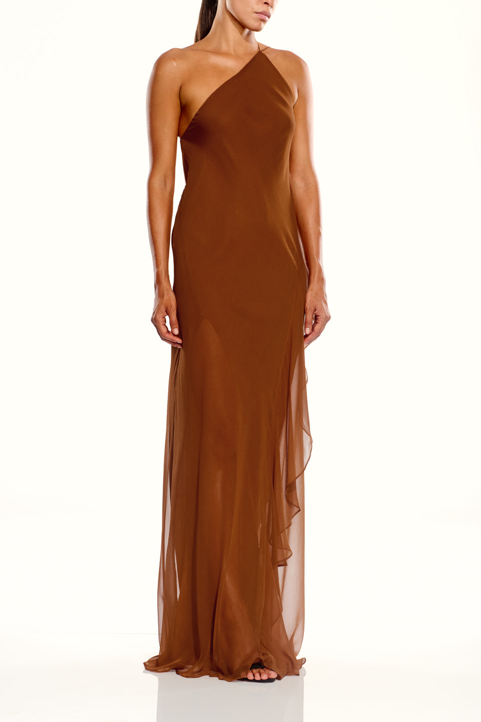 One Shoulder Ruffle Gown