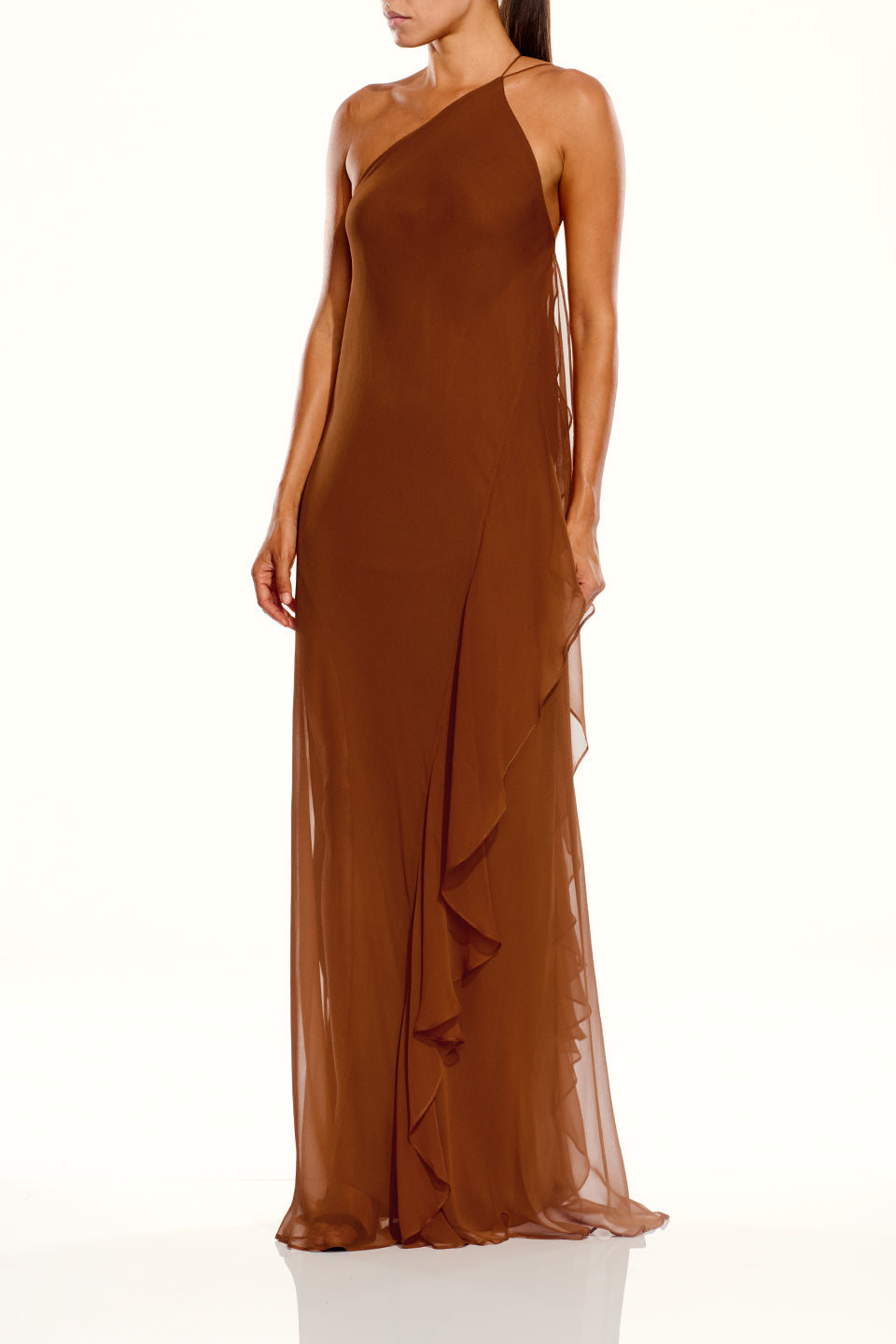 One Shoulder Ruffle Gown