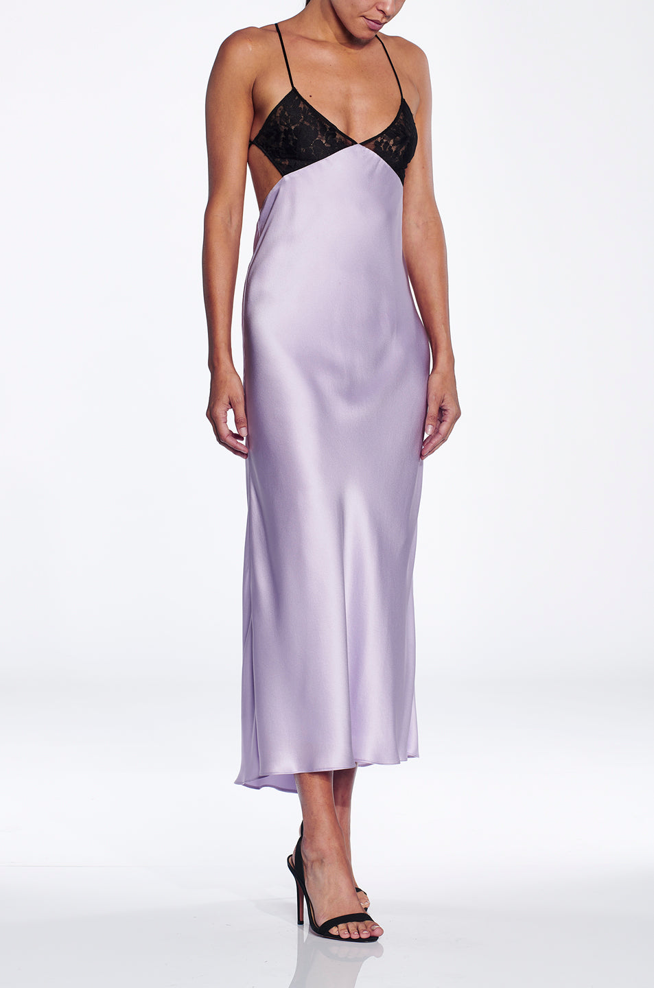 Lace Contrast Bias Dress
