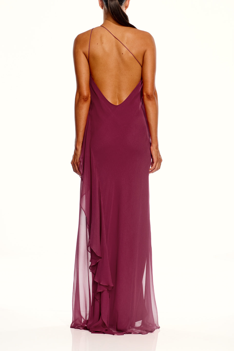 One Shoulder Ruffle Gown
