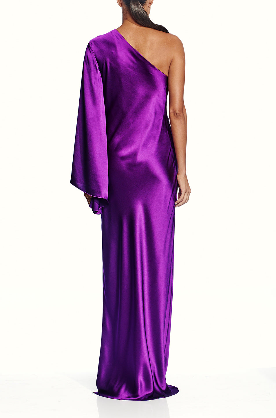 One Sleeve Gown With Ostrich Trim