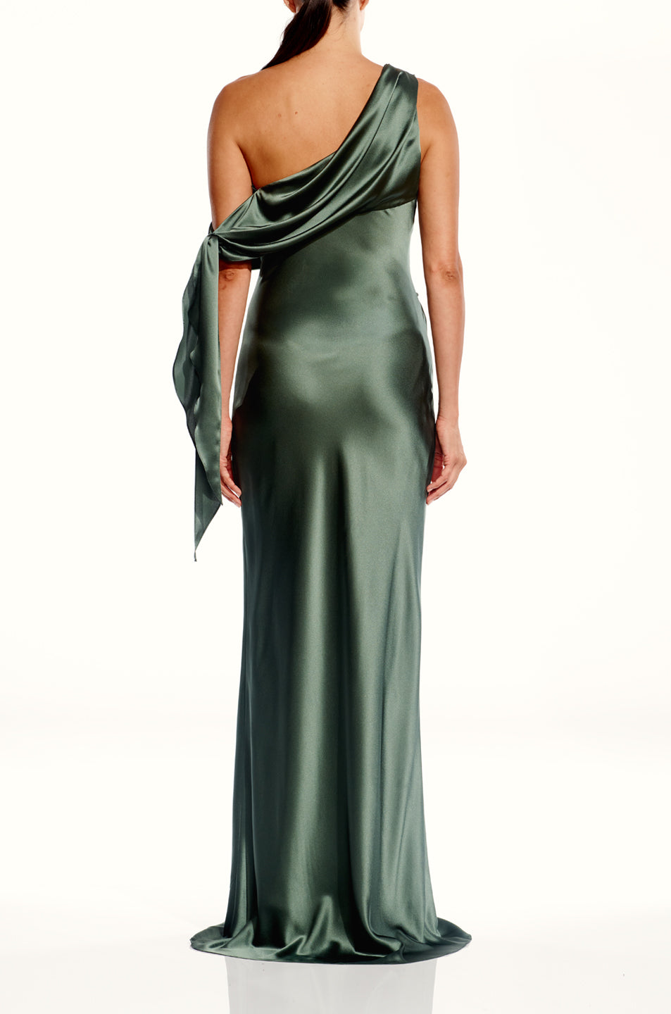 Asymmetrical Drape Gown With Tie