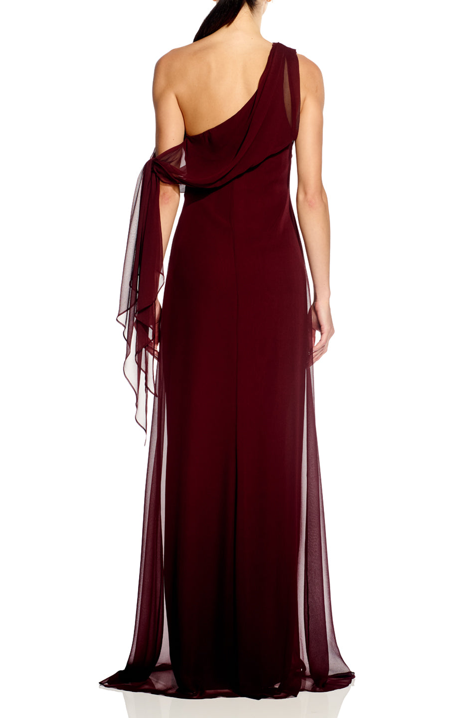 Chiffon Draped Gown With Tie