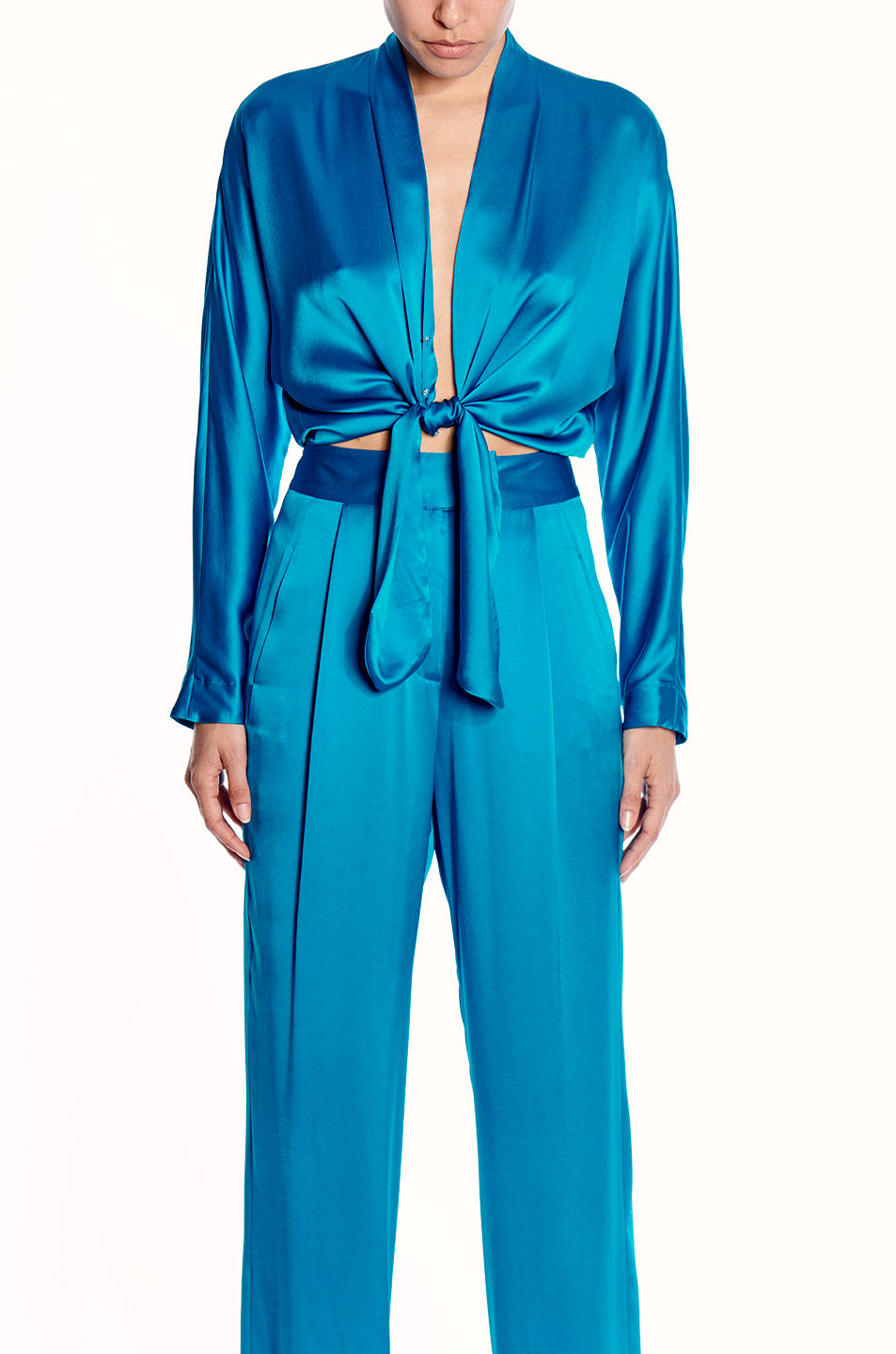 Long Sleeve Tie Front Blouse