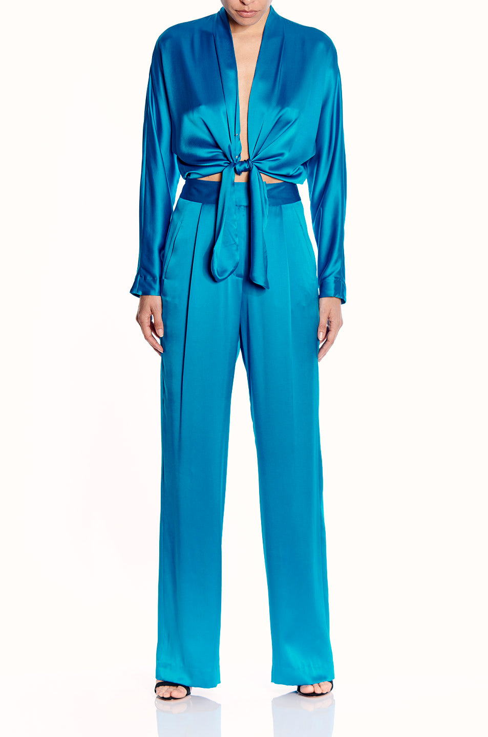 Long Sleeve Tie Front Blouse