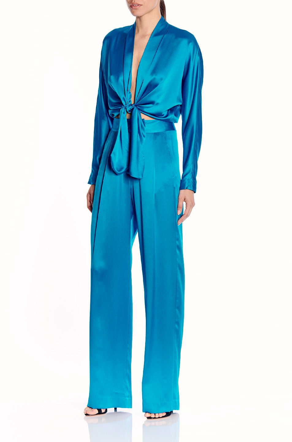 Long Sleeve Tie Front Blouse
