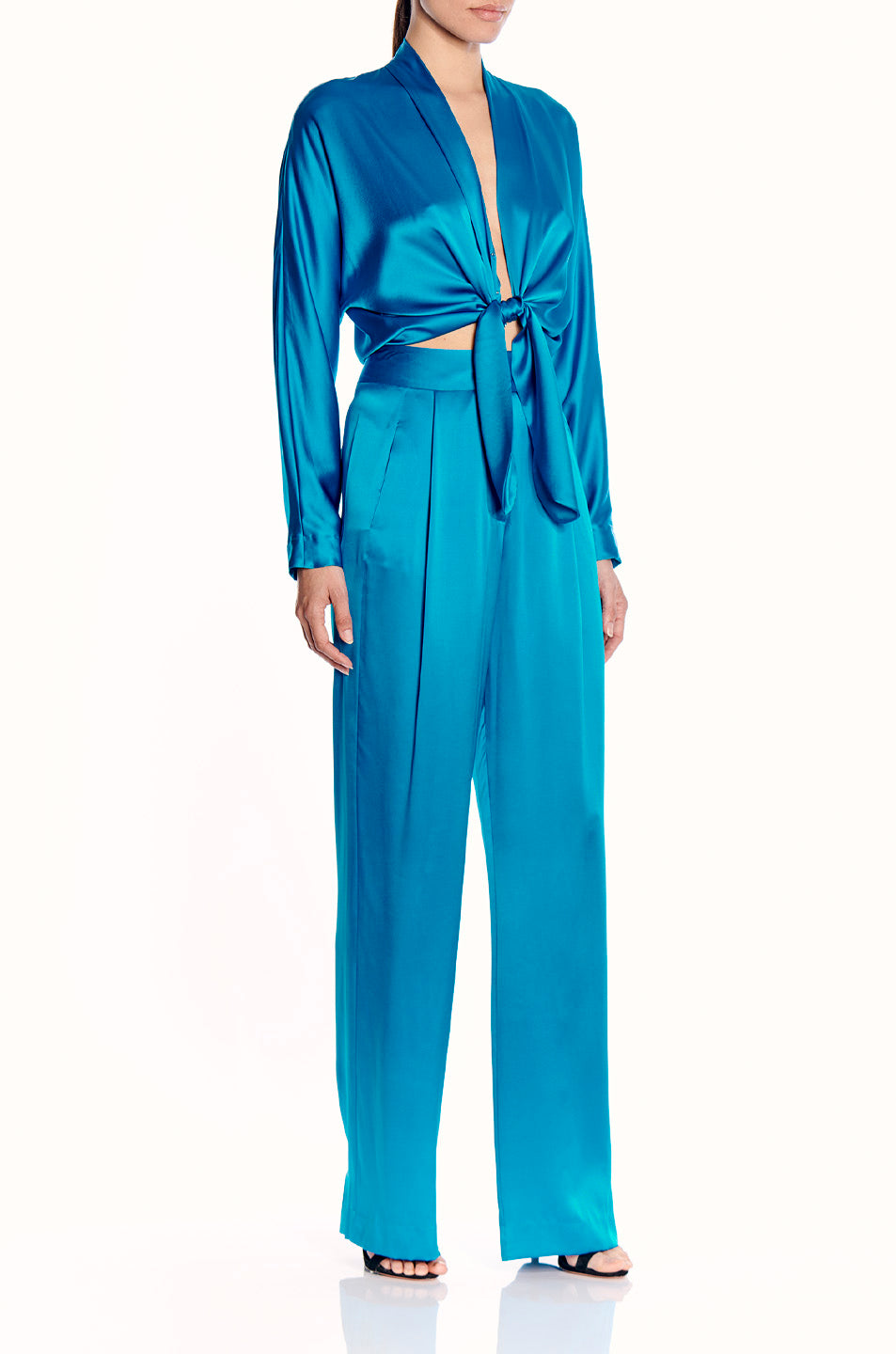 Long Sleeve Tie Front Blouse