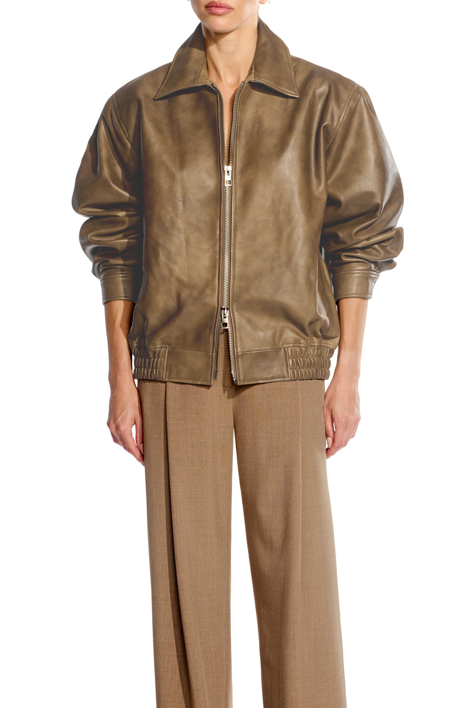 Back Flap Leather Bomber Jacket