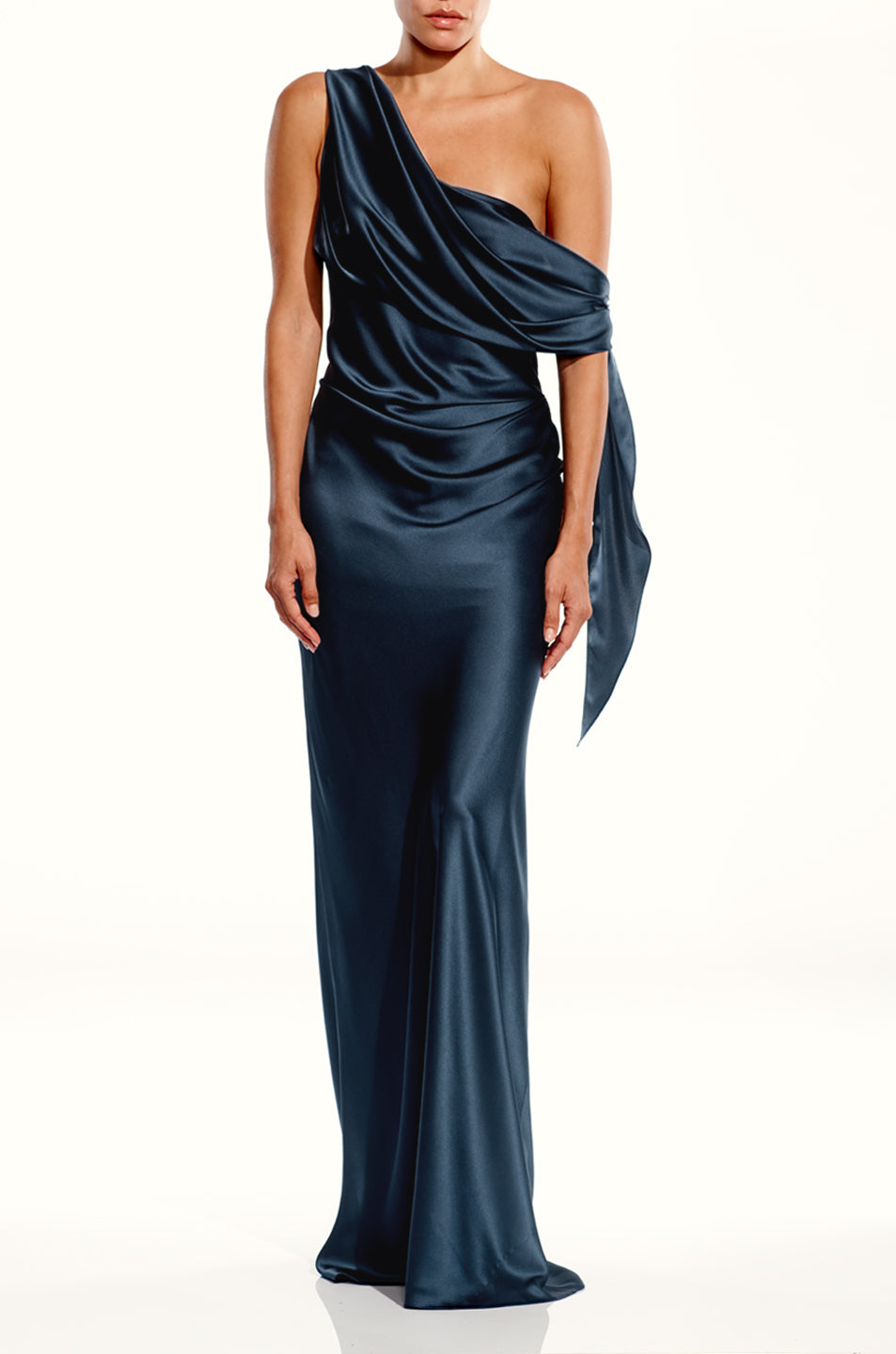 Asymmetrical Drape Gown With Tie