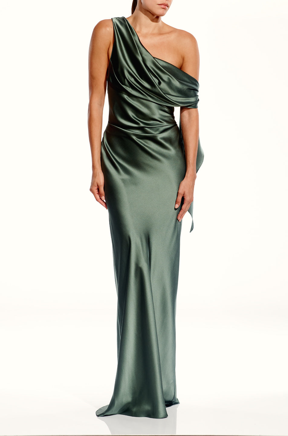 Asymmetrical Drape Gown With Tie