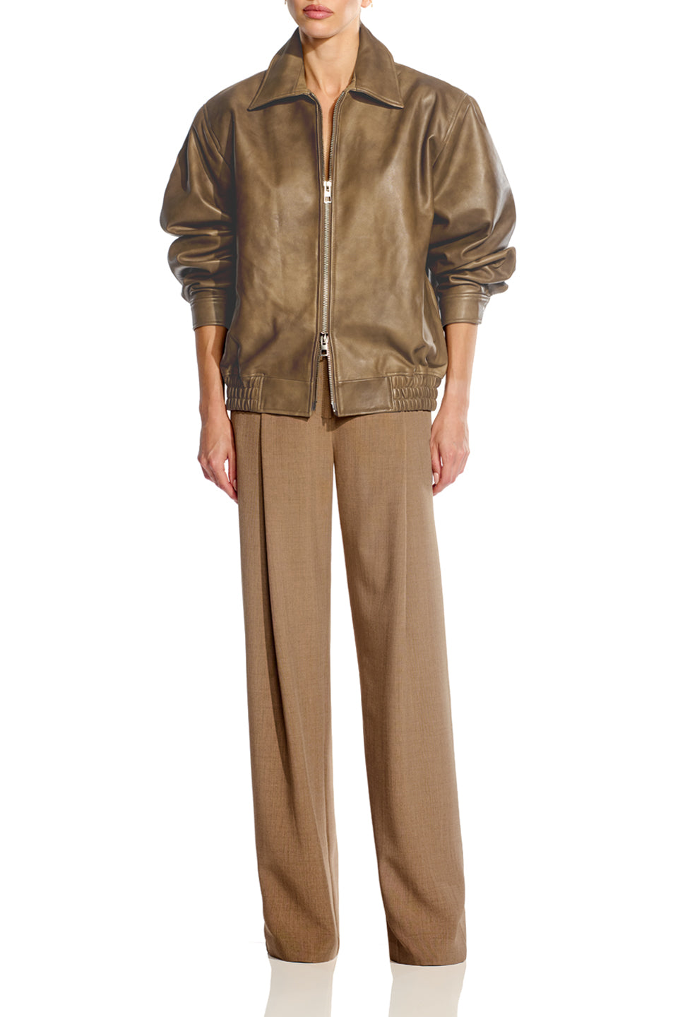 Back Flap Leather Bomber Jacket