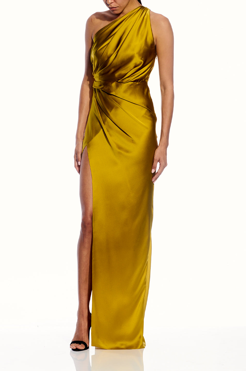 One Shoulder Asymmetrical Draped Gown