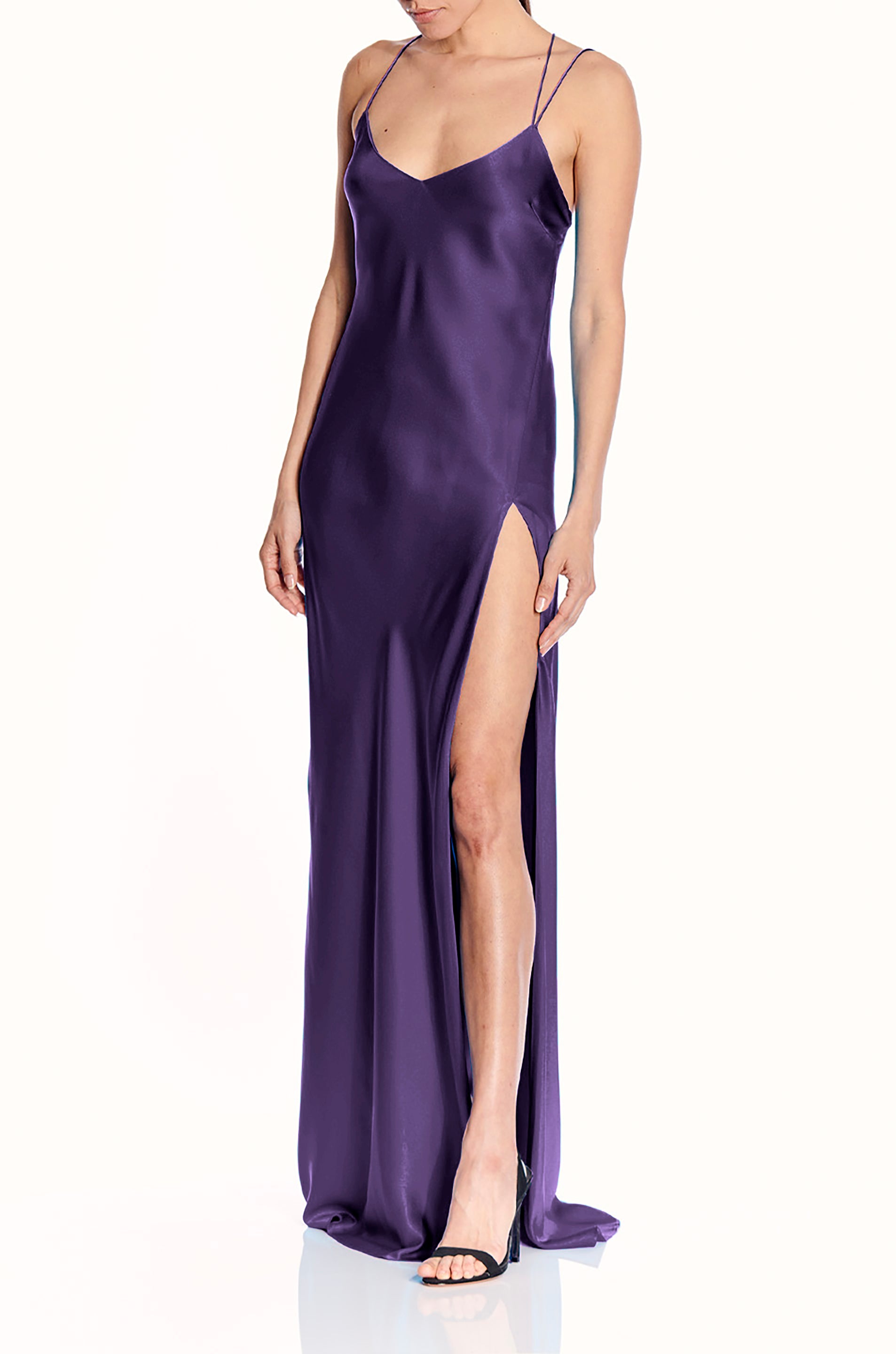 Strappy Bias Gown With Slit- FINAL SALE