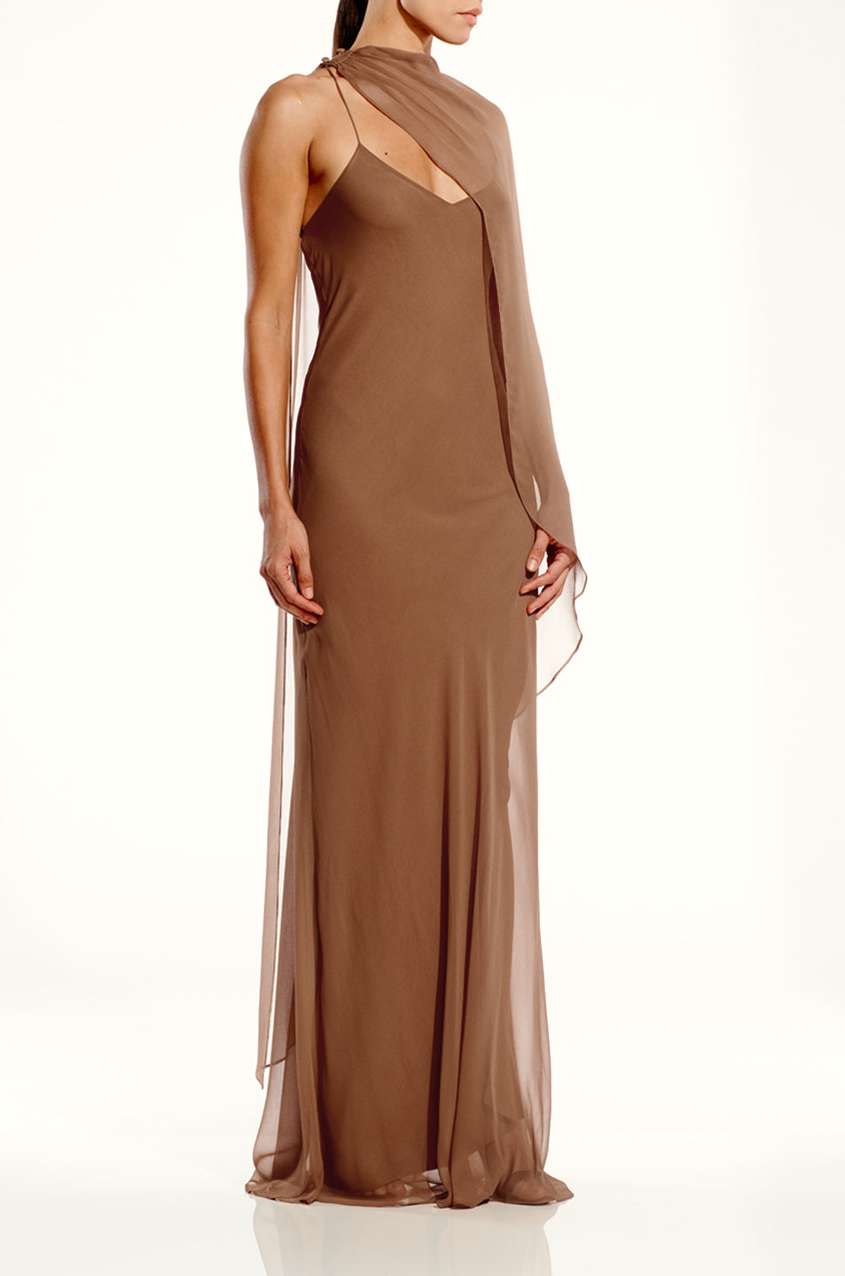 Cami Gown With Slit And Cape
