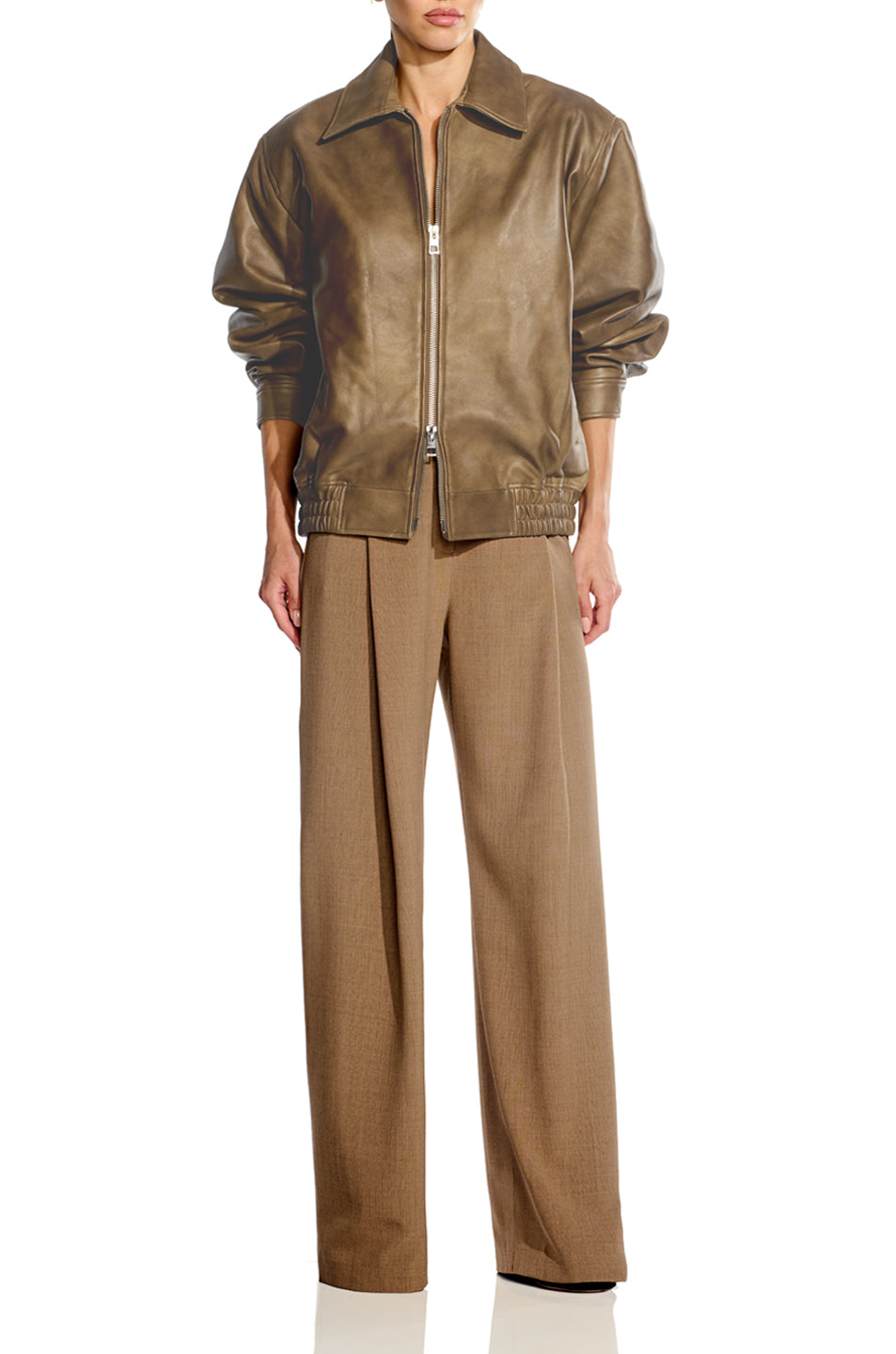 Back Flap Leather Bomber Jacket