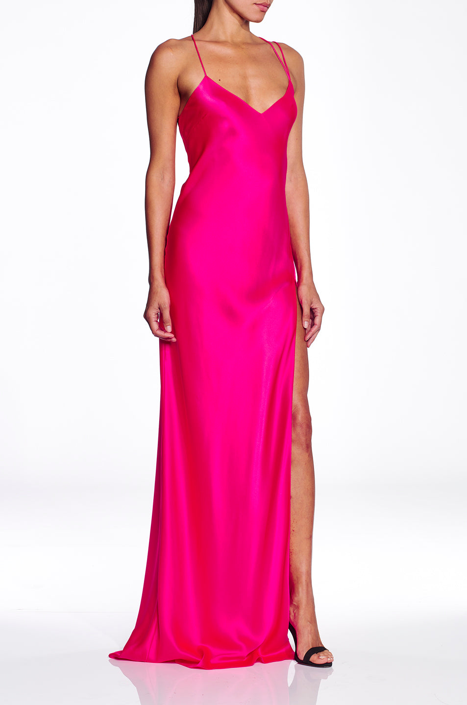 Strappy Bias Gown With Slit- FINAL SALE