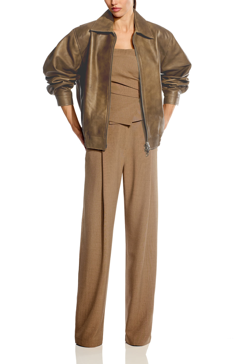 Back Flap Leather Bomber Jacket